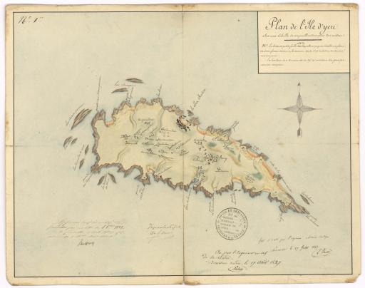 Plan de l'Ile d'Yeu, avec l'indication des lieux-dits / Fait et dressé par l'ingénieur ordinaire, Louis Plantier ; signé par l'ingénieur en chef, Richer.